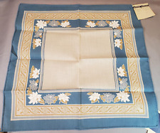 Vintage Fabric Cloth Napkins Poly Cotton x6 Off-White Blue Gold Florals Scrolls