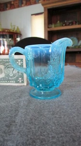 L.G WRIGHT BLUE OPALESCENT PANELED GRAPE SMALL CREAMER - Picture 1 of 7