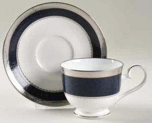 Noritake Odessa Kobalt Platin 7 3/4 Unzen Tasse & Untertasse Set - Bild 1 von 9