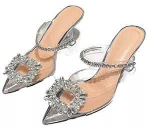 New Women Slippers Party Shoes Pointed Toe Crystal Transparent High Heels Pumps - Picture 1 of 5