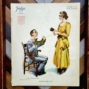 Vintage JUDGE Magazine #1875 (Sept 1917) "Doing His Bit" J.M. Flagg Cover Humor - Picture 1 of 10