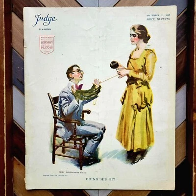 Vintage JUDGE Magazine #1875 (Sept 1917) "Doing His Bit" J.M. Flagg Cover Humor - Image 1 of 4