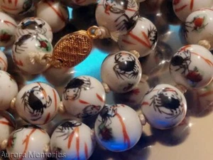 Vnt Chinese Hand Paint Crab Symbol 109g White Porcelain Bead Necklace 23" - Picture 1 of 1