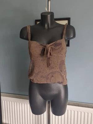 Top Cami French Connection Y2K Marrón Hada Delicado Caprichoso Seda Recortada Transparente Foto 1 de 4