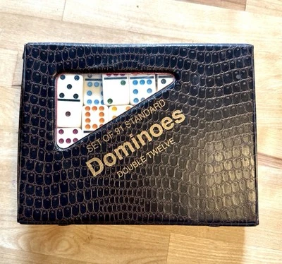 Vintage Double Twelve Dominoes Set – 91 Tiles – Faux Croc Case - Complete - Image 1 of 4