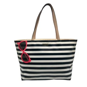 Kate Spade Black And White Leather Splash Out Striped Francis Tote - Picture 1 of 11