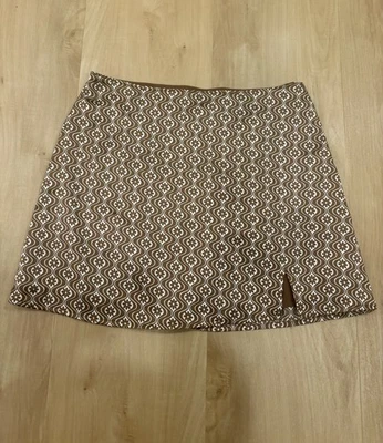 Hollister Brown Satin High Rise Mini Skirt White Flowers Size Small - Image 1 of 4