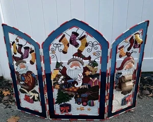 Vintage 2002 Grandeur Noel Weihnachten Kaminschirm dreifach faltbar Metall Weihnachtsmann - Bild 1 von 6