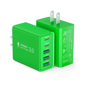 Green 2-Pack Dual Type C Power Adapter - 50W USB C Charger Block with 5-Port ... - Picture 1 of 7