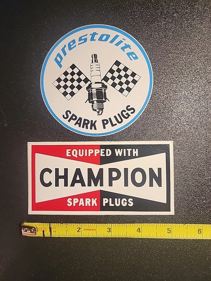 Pegatinas bujías vintage Champion Prestolite Hot Rod Drag Racing Foto 1 de 1