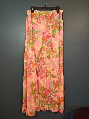 GB NEW XL Floral Hot Pink Salmon Maxi Skirt Sheer Gianni Bini Formal Womens Wear - Image 1 of 4