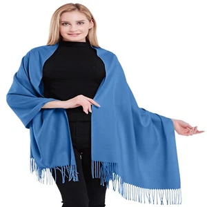 Blue 100% Cashmere Shawl Pashmina Scarf Stole Hand Made in Nepal CJ Apparel NEW - Picture 1 of 12
