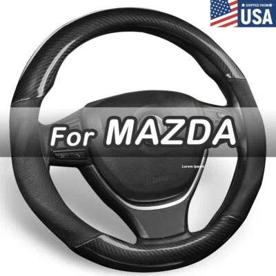 15" For Mazda Carbon Fiber Car Steering Wheel Cover Black NEW Leather Anti-Skid Foto 1 de 4