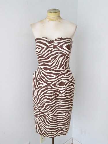Abito bustier senza spalline Kate Spade marrone zebrato righe cotone seta tasche 8