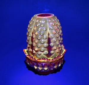 Vtg Fenton Fairy Light Glass Hobnail 3608 Orange Candle Holder Glows 60s - Picture 1 of 22