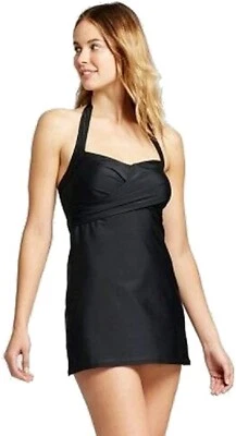 Swimdress Merona Black Halter Strap Ruched Bodice - Изображение 1 из 4