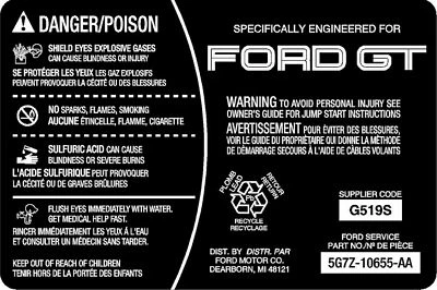 Ford GT GT40 2005,2006 batería calcomanía superior instalada de fábrica Optima 05/06 Foto 1 de 3