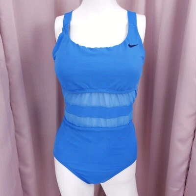 Maiô Nike feminino azul gola redonda malha sem costas peça única médio - Imagem 1 de 4
