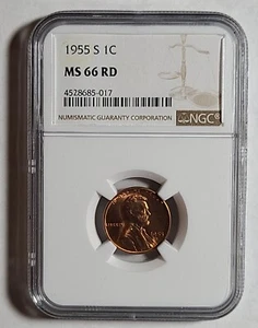 1955-S Lincoln Wheat Penny NGC MS 66 RD - Picture 1 of 9