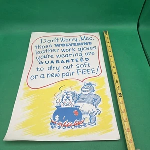 Vintage Wolverine Leather Work Gloves Advertisement Store Poster Funny Cannibal - Picture 1 of 5