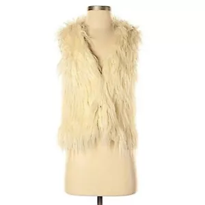 Forever 21 size S cream BOHO faux long hair fur hook closures v-neck lined vest - Picture 1 of 11