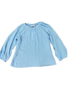 Calvin Klein Women’s Sz XS Blue Check Print Puff Long Sleeve Peasant Blouse - Picture 1 of 13