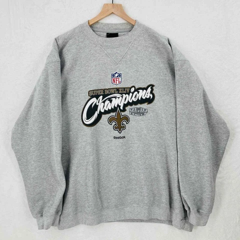 New Orleans Saints Sweatshirt Mens 2XL Super Bowl XLIV Champions Gray Reebok Cover