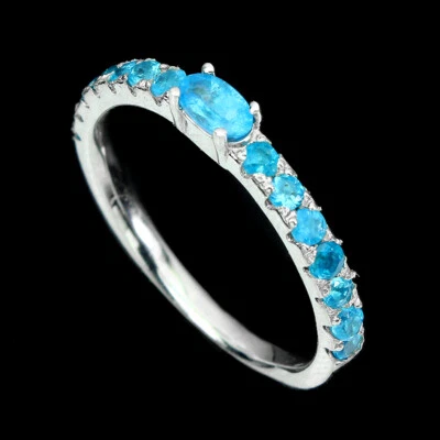 925 Anello Argento Sterling Ovale Apatite Naturale Gemma Gioielli Misura 9 - Immagine 1 di 4