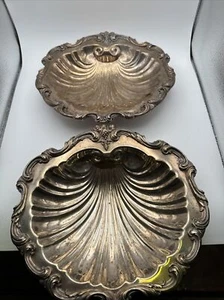 2 Matching Vintage Clamshell Silver Dish E.P.C. 10.5” By 10” Heavy&footed - Picture 1 of 10
