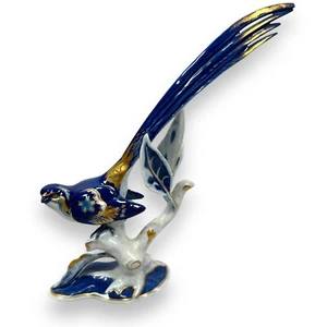 Vintage Rosenthal Paradieswitwe Bird Figurine 10.5" Blue white & Gold Porcelain - Picture 1 of 12