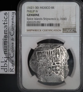 1621-30 Mexico - 8R Real - Philip IV - Cob - NGC Genuine Spice Island Shipwreck - Picture 1 of 5