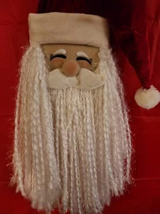 Vintage Hanging Plush Santa Head - 18" long white beard Christmas Red Hat Decor - Picture 1 of 13