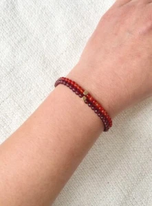 Combo de 2 pulseras redondas de granate rojo y cornalina elásticas hechas a mano 6-8" - Imagen 1 de 6