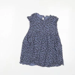 H&M Girls Blue Animal Print Viscose A-Line Size 7-8 Years Crew Neck Button - Poc - Picture 1 of 10