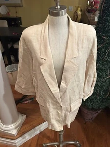 LIZ CLAIBORNE Vintage Beige 100% Linen Long Sleeve Blazer/Jacket Sz 10 - Picture 1 of 7