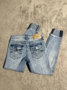 True Religion Girls Blue Denim Jeans Skinny Wash Distressed Size 7 (F6) - Picture 1 of 12