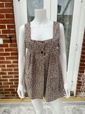 Vintage Laura Ashley 70s Dyers Printers Wales Brown Floral Smock Top Pockets S - Image 1 of 4