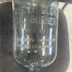 Silent Glow Oil Burner Vintage Glass Kerosene Bottle Hartford Conn 1930 Art Deco - Picture 1 of 4