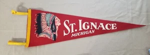 Vintage Rare 1930's St. Ignace Michigan MI Indian Head Pennant - Picture 1 of 6