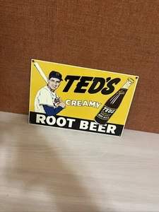 Collectible Ted’s Creamy Root Beer Porcelain Sign By Ande Rooney 15" x 10" - Picture 1 of 3
