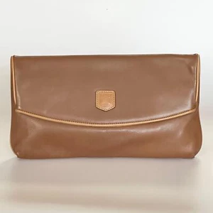 CELINE Clutch Bag Second Bag Purse Macadam Leather Brown Authentic - Picture 1 of 24