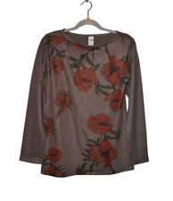 GO COUTURE NEW $78 Long Sleeve Rose Print Top in Gray Large