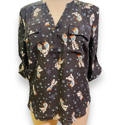 Blusa Torrid 1 (1X) Disney Frozen Película Olaf Muñeco de Nieve Cuello en V Georgette Harper  Foto 1 de 3