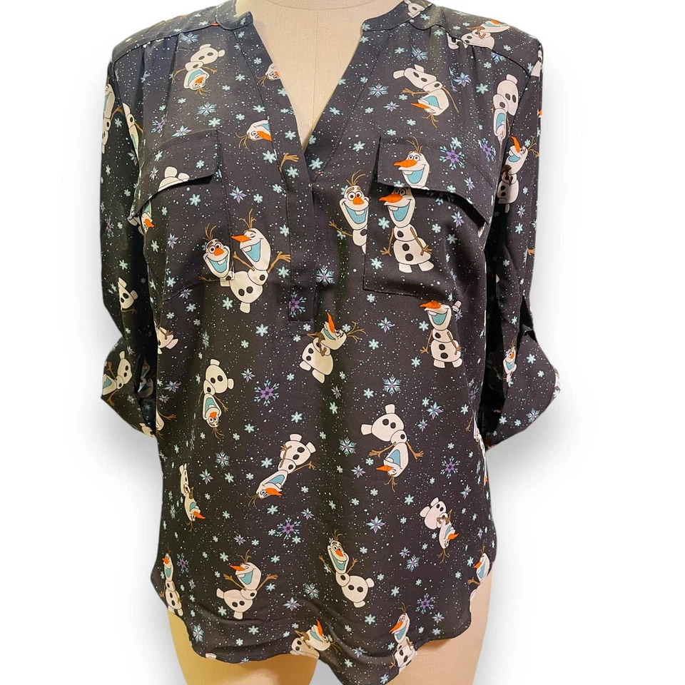 Blusa Torrid 1 (1X) Disney Frozen Película Olaf Muñeco de Nieve Cuello en V Georgette Harper  Foto 1 de 3