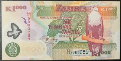 2005 ZAMBIA PAPER MONEY - 1,000 KWACHA UNCIRCULATED BANKNOTE! - Image 1 of 2