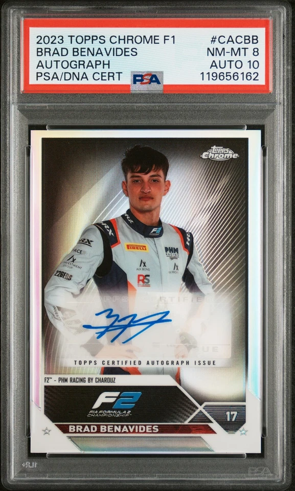 2023 Topps Chrome Formula 1 Chrome Auto Brad Benavides #CACBB PSA 8 Auto 10 - Image 1 of 2