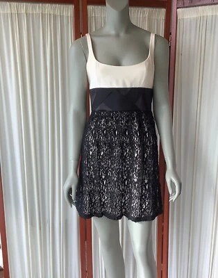 Mini Vestido Jay Godfrey Mujer Blanco Seda Negro Bordado Talla 8 Foto 1 de 4