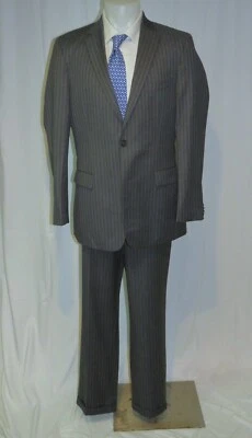 Hugo Boss Black Label Pasini2 Super 100 Gray Striped Two Button Suit 42L - Image 1 of 4