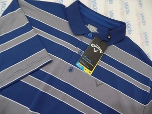 Callaway Mens LARGE Golf Polo Shirt Opti-Dri Blue-Gray Striped New - Picture 1 of 10
