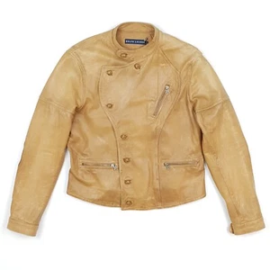 Chaqueta de Cuero Ralph Lauren Grande Reino Unido 12 Mujeres Motociclista Motocicleta Corredor Beige Tostado - Imagen 1 de 18